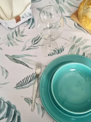 Mantel gabardina «Hojas Aqua»