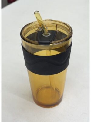 Vaso de vidrio con gripp de cuerina y bombilla 450 ml