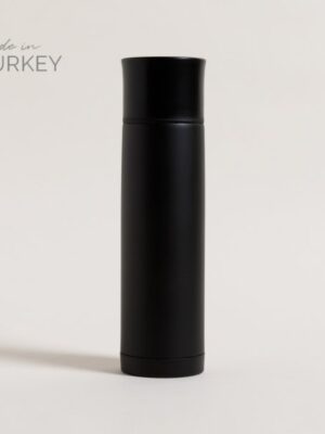 Termo de Acero Inoxidable Negro Tapa Plana 750 ML