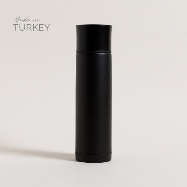 Termo de Acero Inoxidable Negro Tapa Plana 750 ML