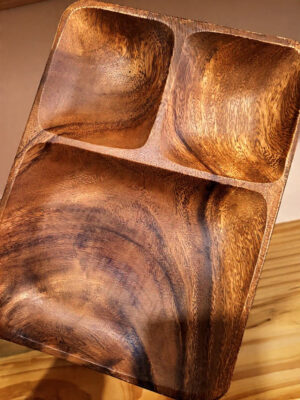 Bandeja Acacia Rectangular de 3 divisiones 25.5x19 cm