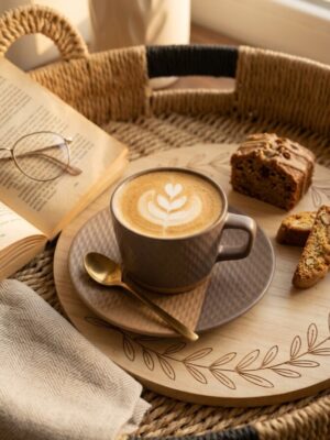 Set de taza y plato gris y arena 200 ml